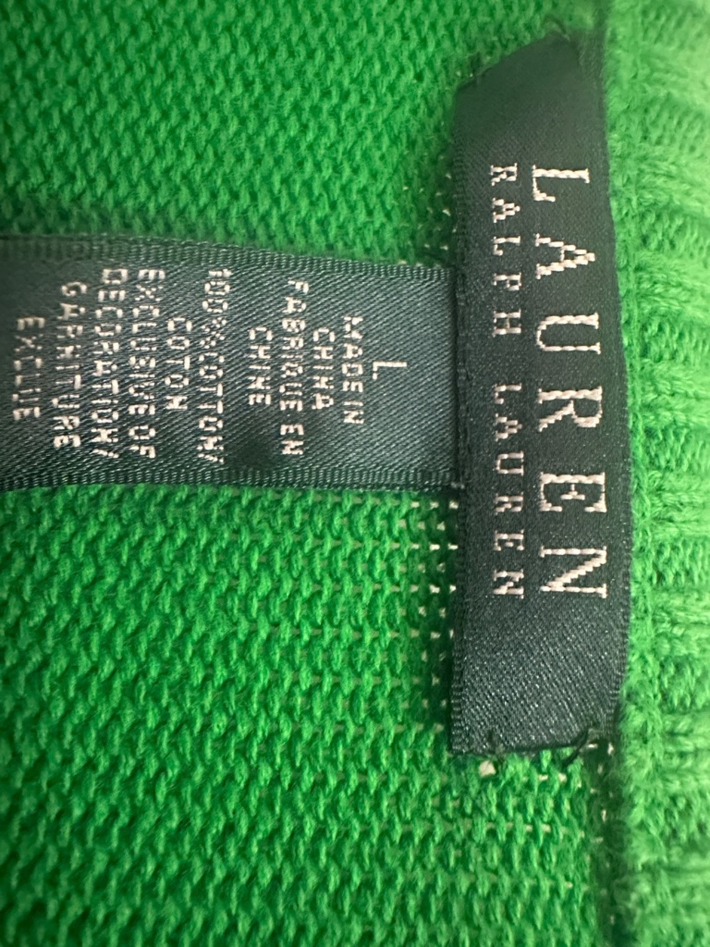 Lauren Ralph Lauren Bright Green Crewneck Sweater with Flag Patch - Picture 3 of 3